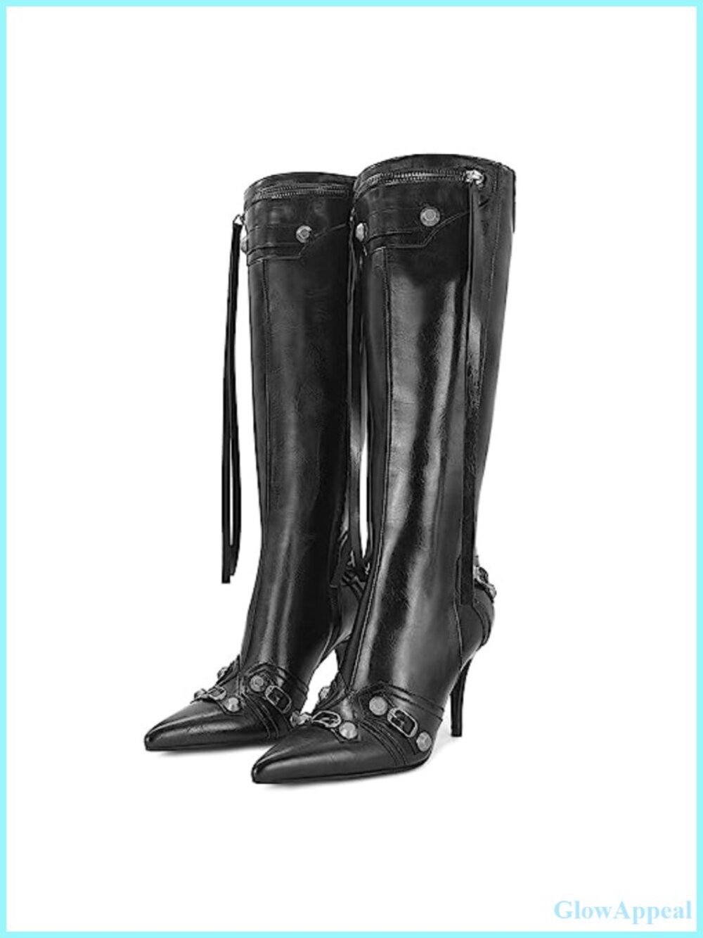 Stiletto Pointed Toe Knee High Boots Faux Leather Zipper High Heel